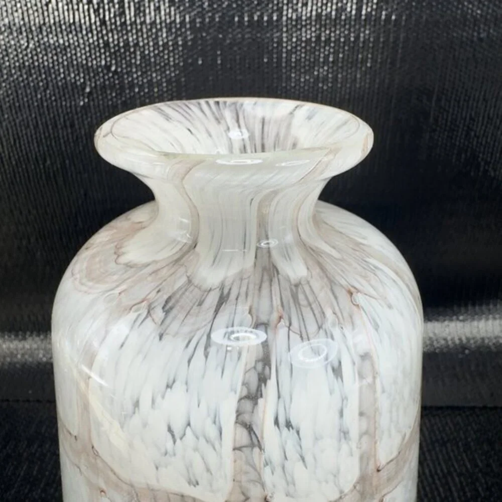 Vintage Hand Blown Art Glass Vase Opaque White Brown Spots Glass Vase Decorative